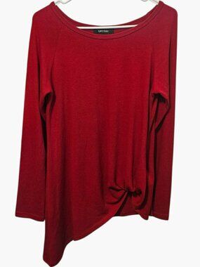 Karen Kane Size M Red Crew Neckline Long Sleeve Tunic Top Side Knot Detailed